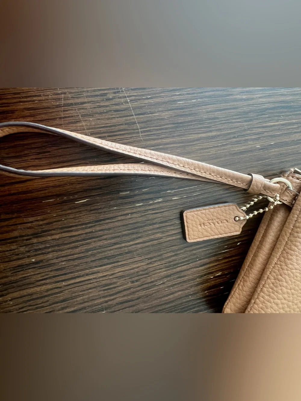 Coach F87590 Pebble Leather Double Zip Wristlet Wallet Camel EUC